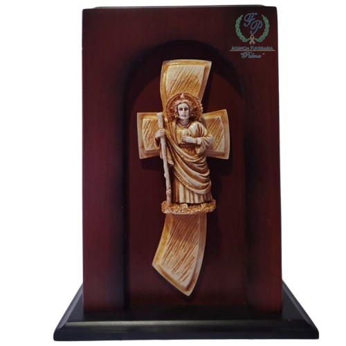 Urna Madera Cruz y Cristo | Agencia Funeraria Palma